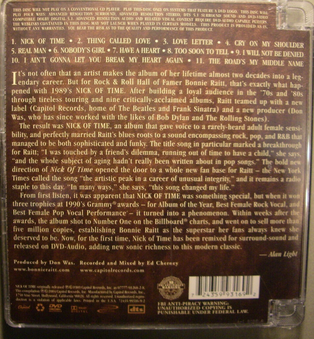 USED DVD AUDIO - Bonnie Raitt – Nick Of Time – Encore Records Ltd