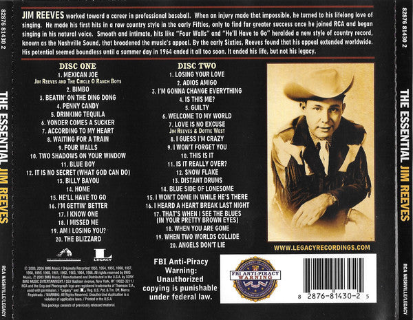 Jim Reeves 2cd USED 2CD - Jim Reeves – The Essential Jim Reeves – Encore Records Ltd
