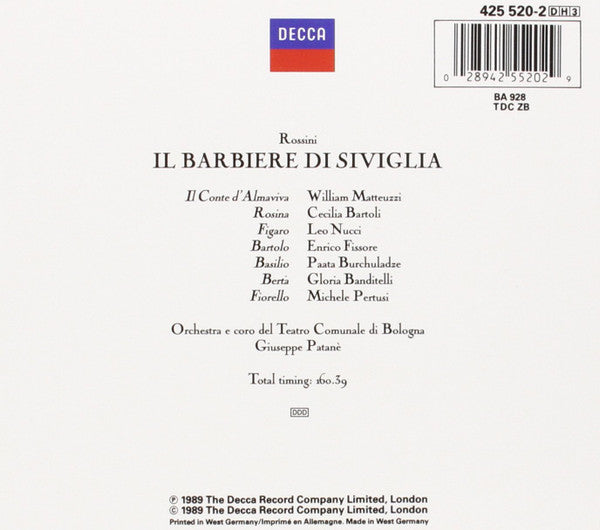 USED 3CD - Rossini - Nucci ~ Bartoli ~ Matteuzzi ~ Fissore ~ Burchuladza ~ Orchestra E Coro del Teatro Comunale di Bologna ~ Giuseppe Patanè – Il Barbiere Di Siviglia