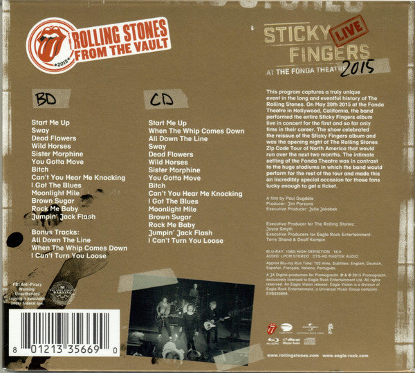 2CD/BLU - The Rolling Stones – Sticky Fingers Live At The Fonda Theatre 2015