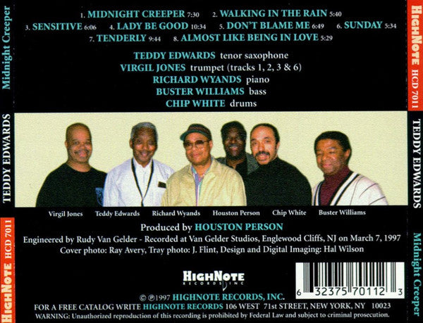 USED CD - Teddy Edwards, Virgil Jones, Richard Wyands, Buster Williams, Chip White – Midnight Creeper