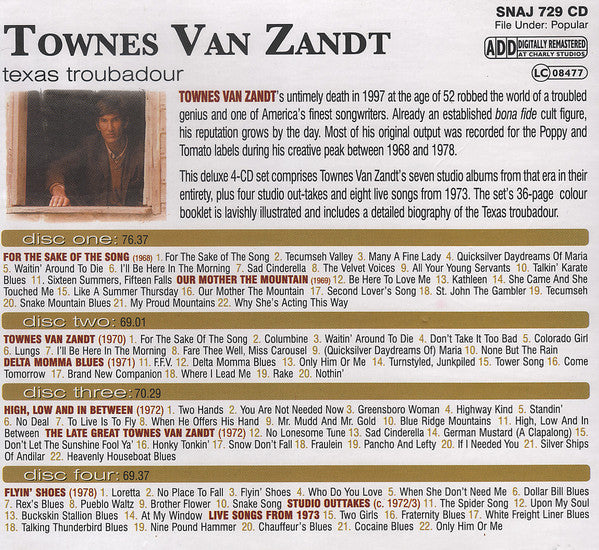 USED 4CD - Townes Van Zandt – Texas Troubadour