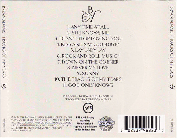 Bryan Adams – Tracks Of My Years - USED CD