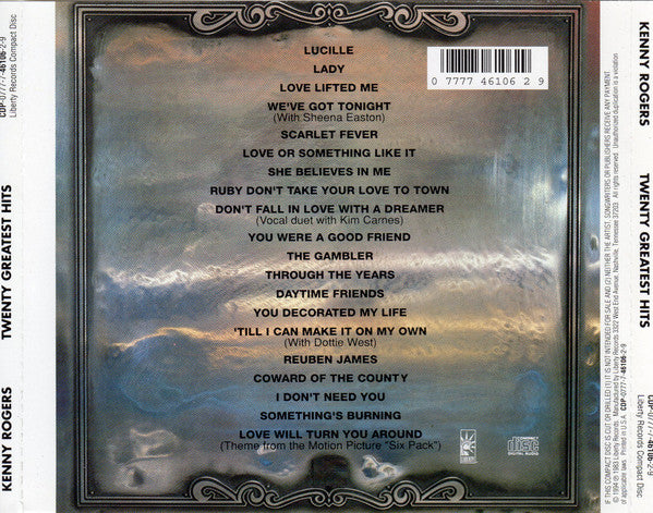 USED CD - Kenny Rogers – Twenty Greatest Hits