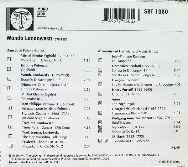 CD - Wanda Landowska – Dances Of Ancient Poland • A Treasury Of Harpsichord Music