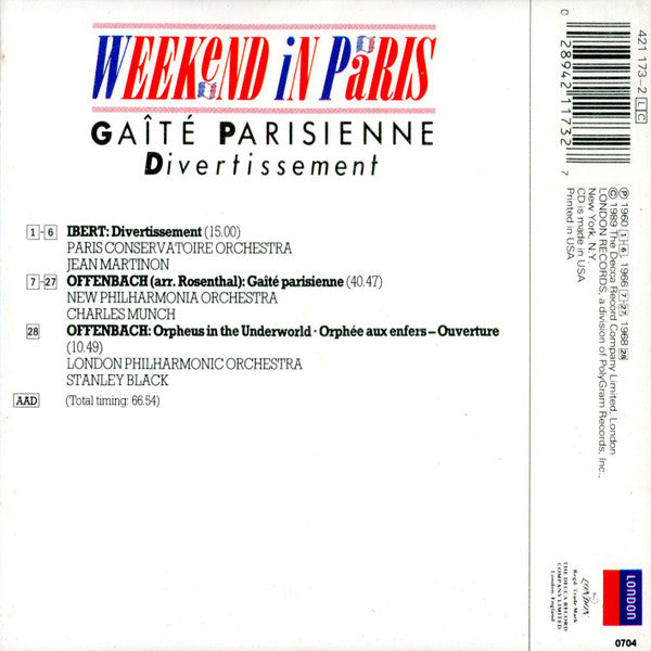 USED CD - Jean Martinon, Paris Conservatoire Orchestra, Charles Munch, New Philharmonia Orchestra, Stanley Black, London Philharmonic Orchestra – Weekend In Paris