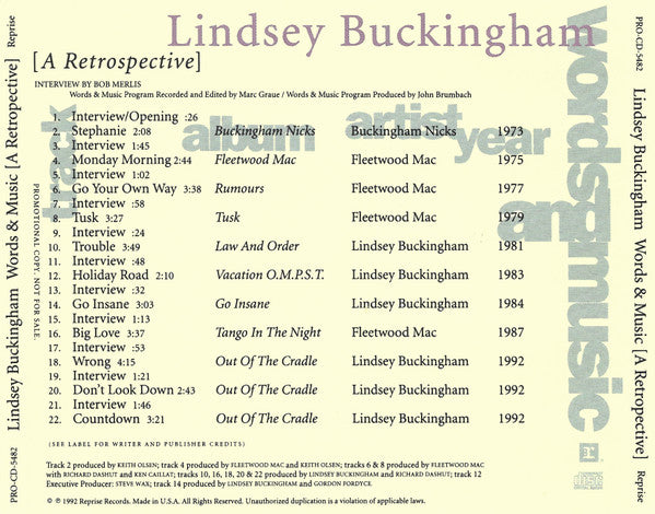 USED CD - Lindsey Buckingham – Words & Music [A Retrospective]