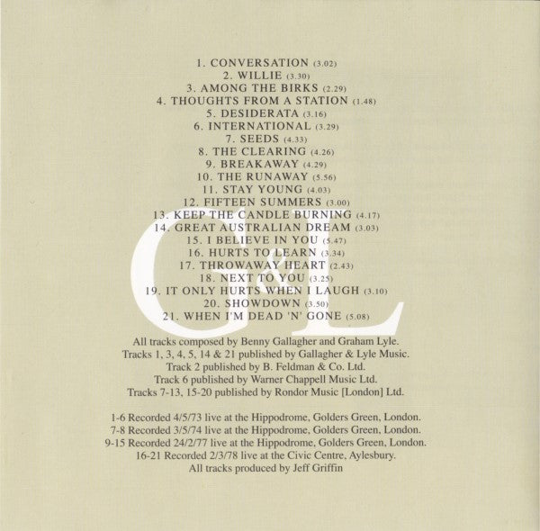 USED CD - Gallagher & Lyle – BBC Live In Concert