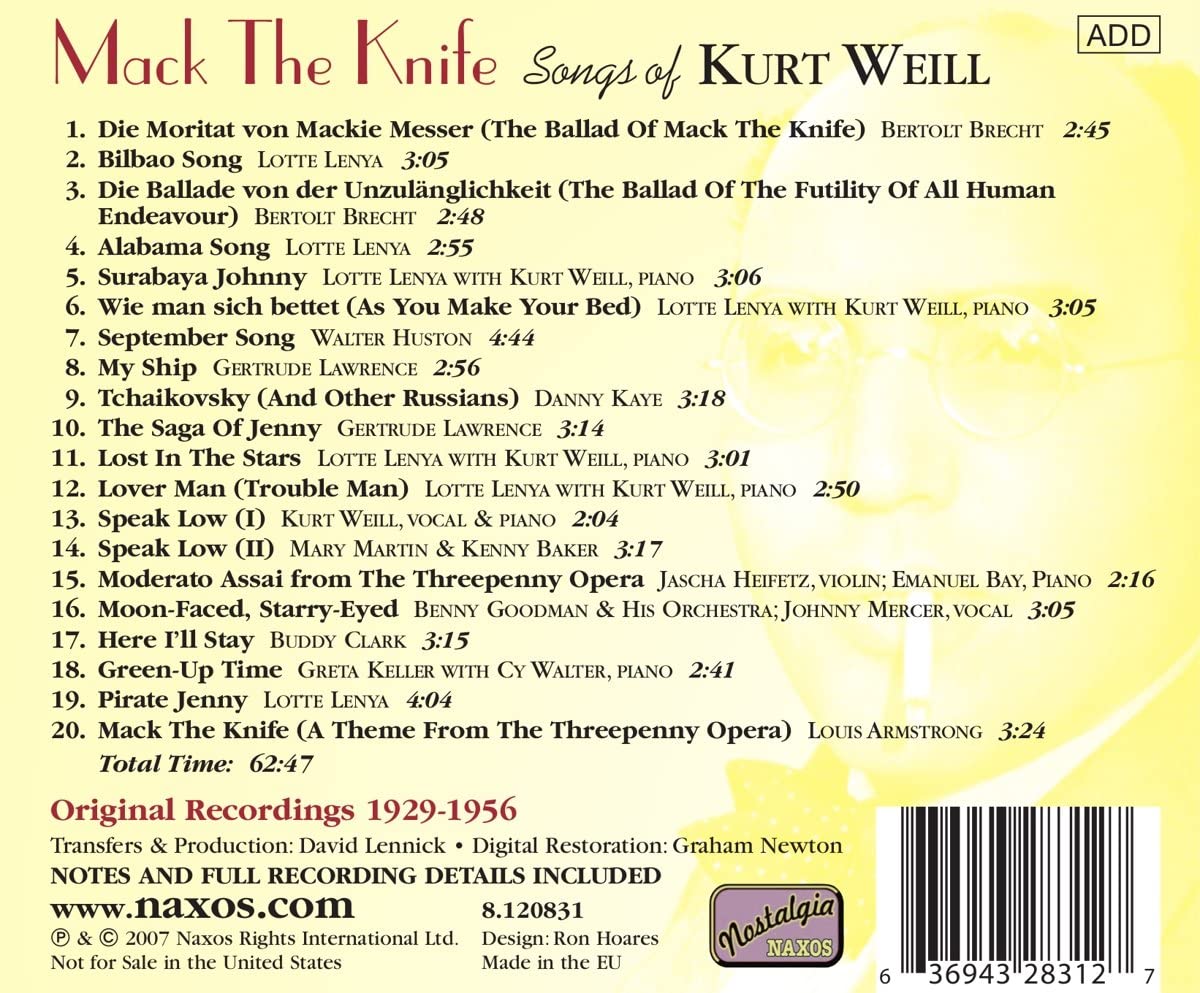 Various - Mack The Knife: Songs Of Kurt Weill - USED CD