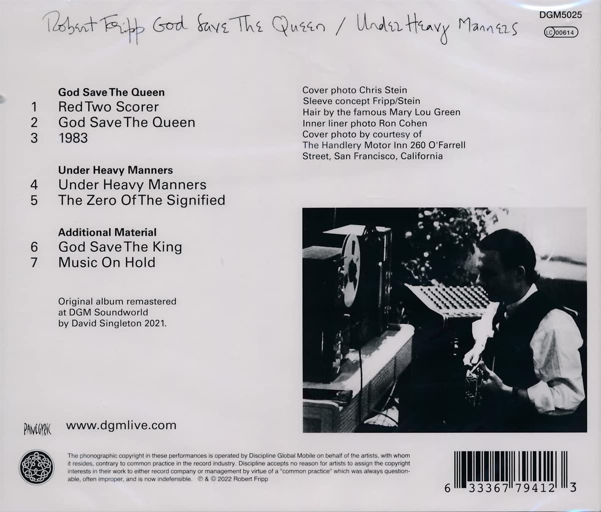 Robert Fripp - God Save The Queen / Under Heavy Manners - CD