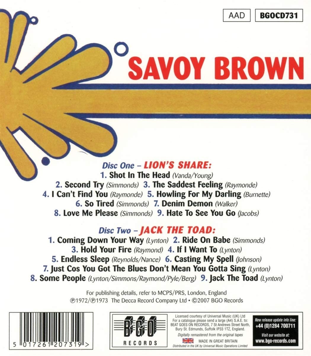 Savoy Brown - Lion's Share / Jack The Toad - 2CD
