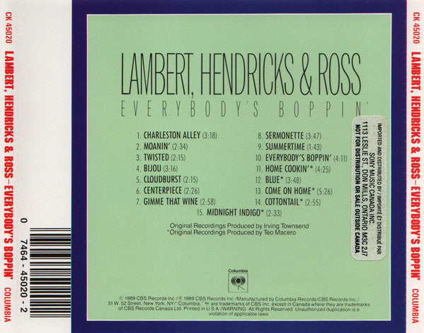 Lambert, Hendricks & Ross – Everybody's Boppin - USED CD