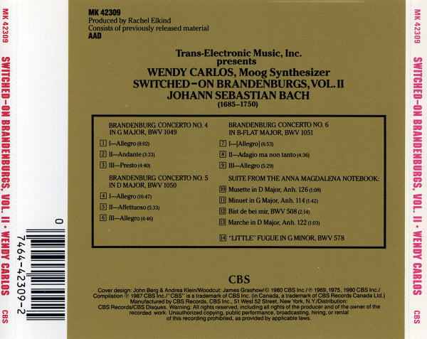 Wendy Carlos – Switched-On Brandenburgs, Vol. II - USED CD