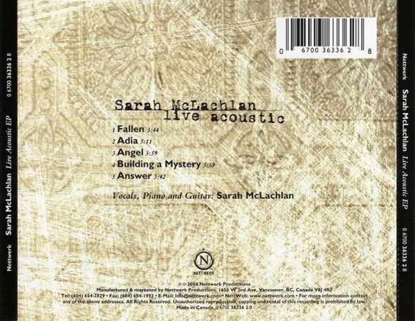Sarah McLachlan – Live Acoustic - USED CD