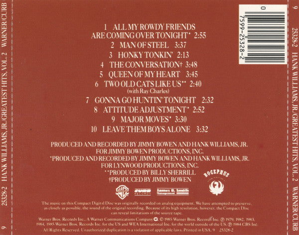 Hank Williams Jr. – Greatest Hits Volume 2 - USED CD