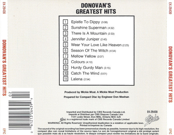 Donovan – Donovan's Greatest Hits - USED CD