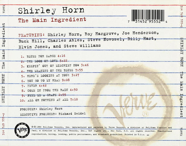 Shirley Horn ‎– The Main Ingredient - USED CD