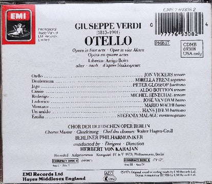Verdi / Karajan – The Great Operas - Otello [Acts 1 & 2] - USED 2CD