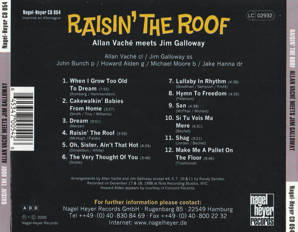 Allan Vaché, Jim Galloway – Raisin' The Roof - USED CD