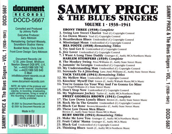 Sammy Price – Sammy Price And The Blues Singers - Vol. 1 (1938-1941) - USED CD