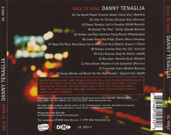 Danny Tenaglia – Back To Mine - USED CD